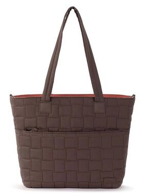 Sakroots Quilted Brown Tote with Crossbody Strap - Orange on Top - Med Size